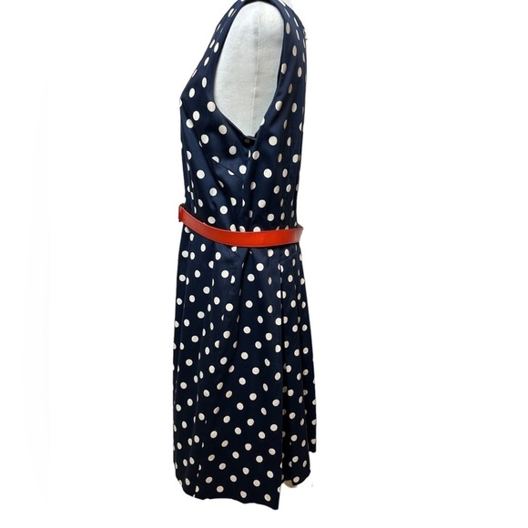 Tahari By Asl Pleated Polka Dot Dress Red White Blue W/ Belt Sleeveless Size 14 - Picture 4 of 10